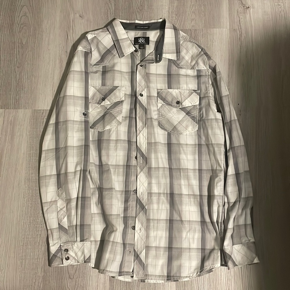 Rock & Republic White and Gray Plaid Shirt
